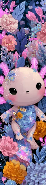 Free kawaii axolotl bookmark featuring a small mouth kawaii axolotl